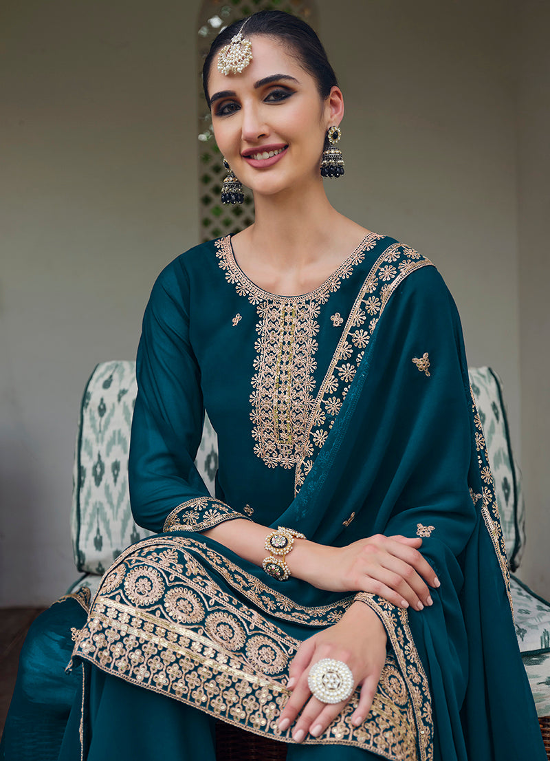 Dark-TealGeorgetteEmbroideredKurta