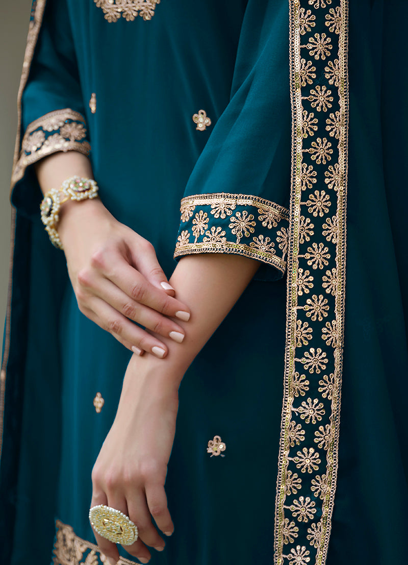 Dark-TealGeorgetteEmbroideredKurta