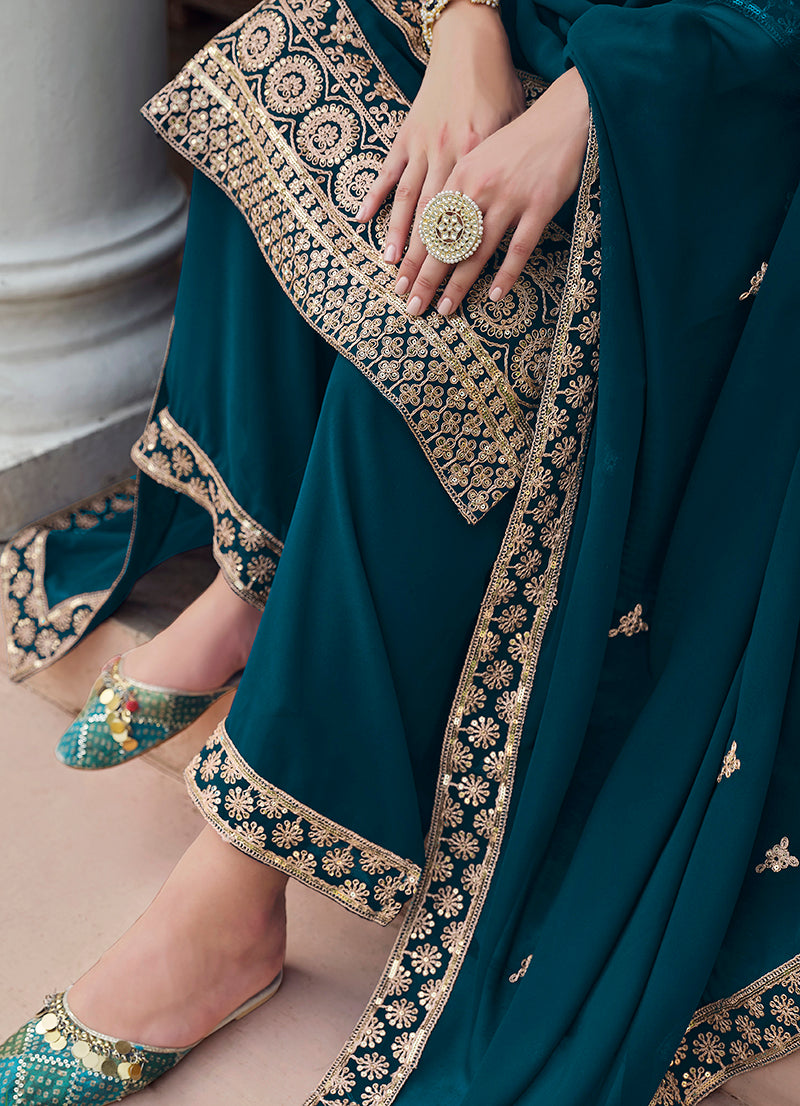 Dark-TealGeorgetteEmbroideredKurta
