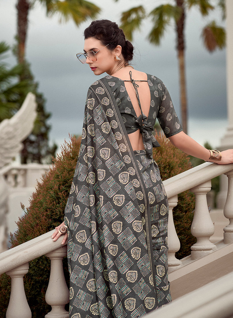 Black Printed Pure Silk Saree