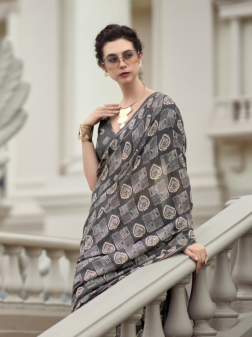 Black Printed Pure Silk Saree