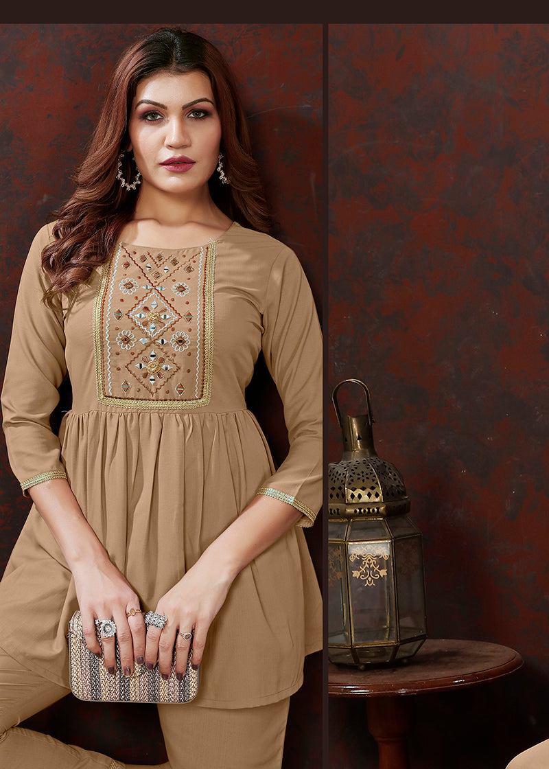 BeigeEmbroideredKurta