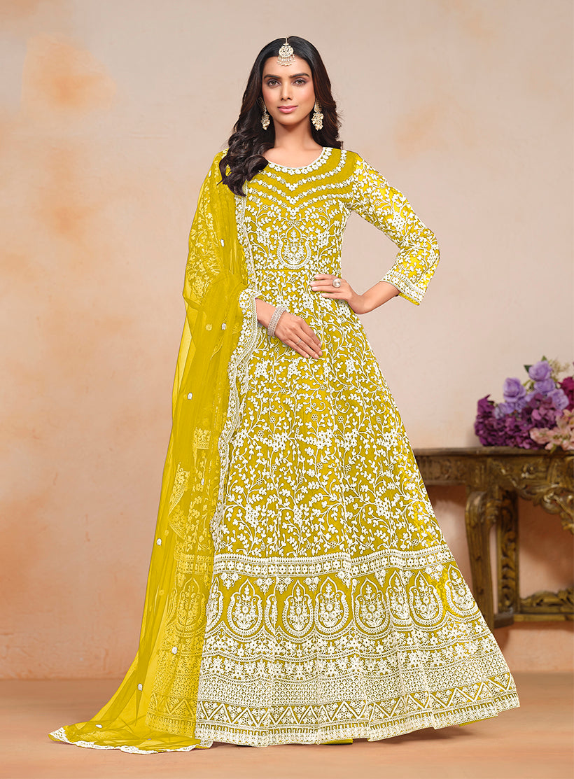 YellowNetEmbroideredKurta