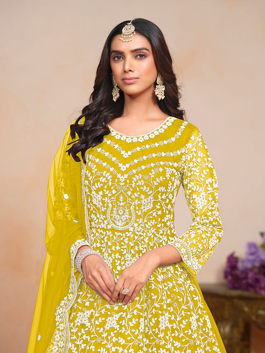 YellowNetEmbroideredKurta