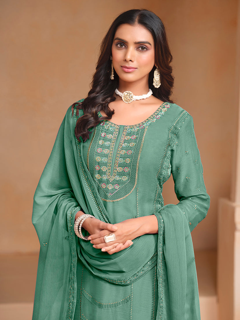 Sea-GreenChiffonEmbroideredKurta