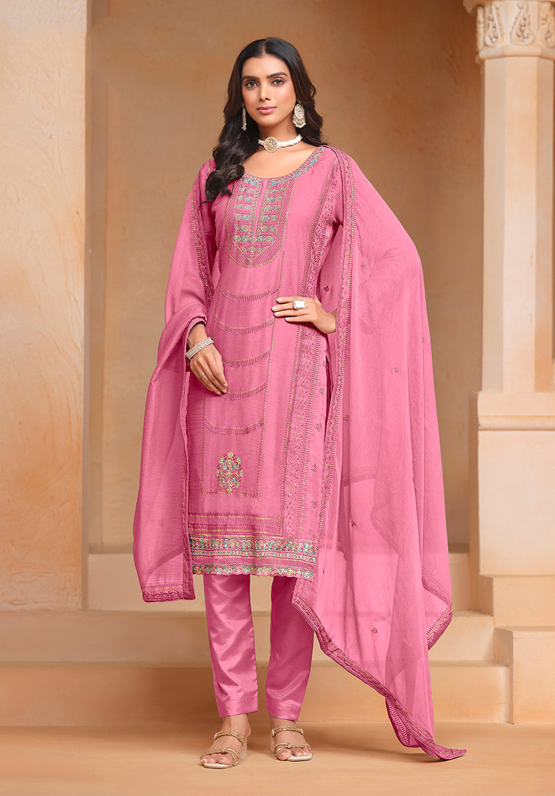 PinkChiffonEmbroideredKurta