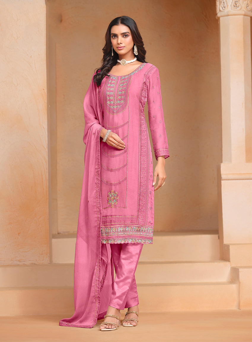 PinkChiffonEmbroideredKurta