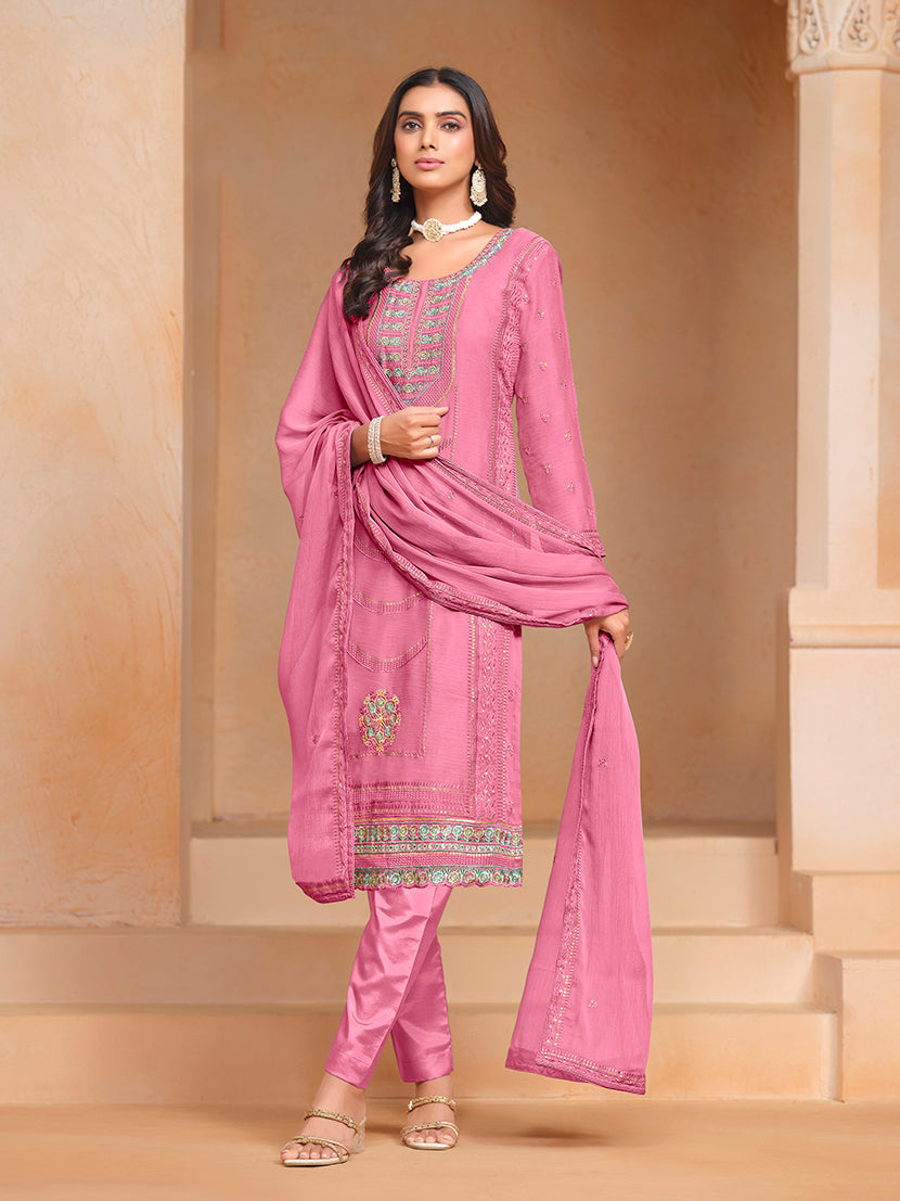 PinkChiffonEmbroideredKurta