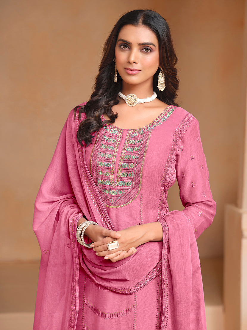 PinkChiffonEmbroideredKurta
