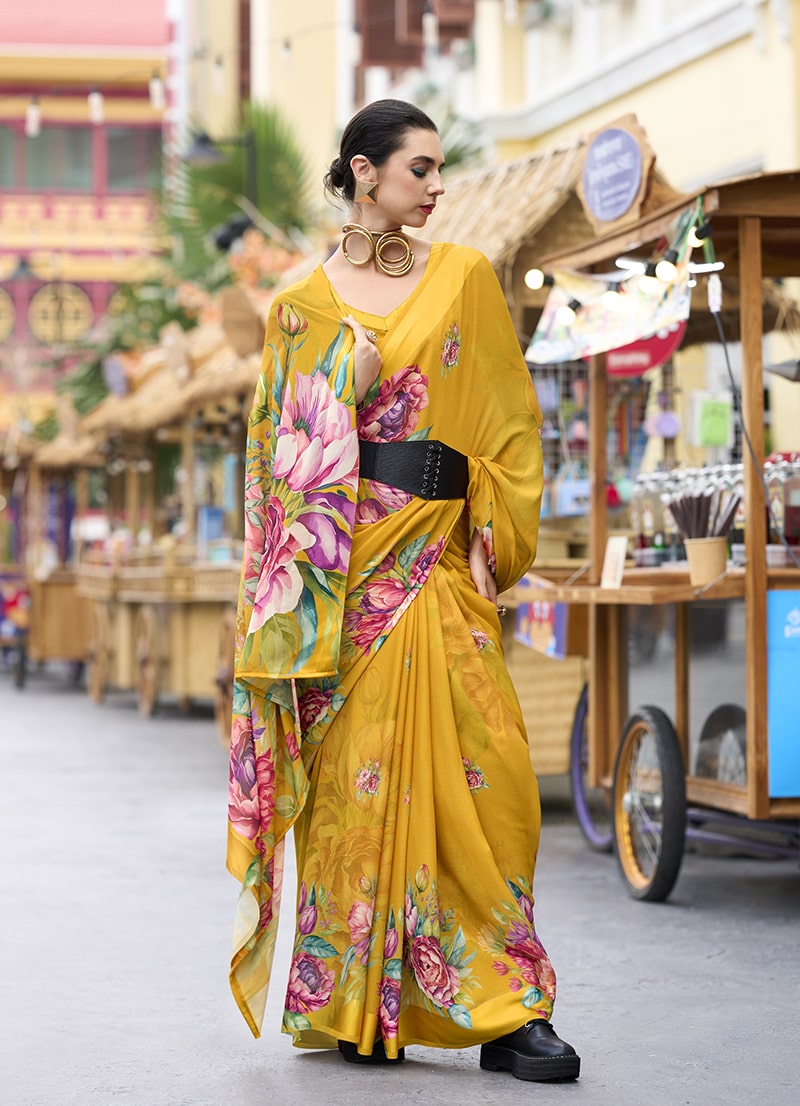 Amber Floral Print Georgette Saree