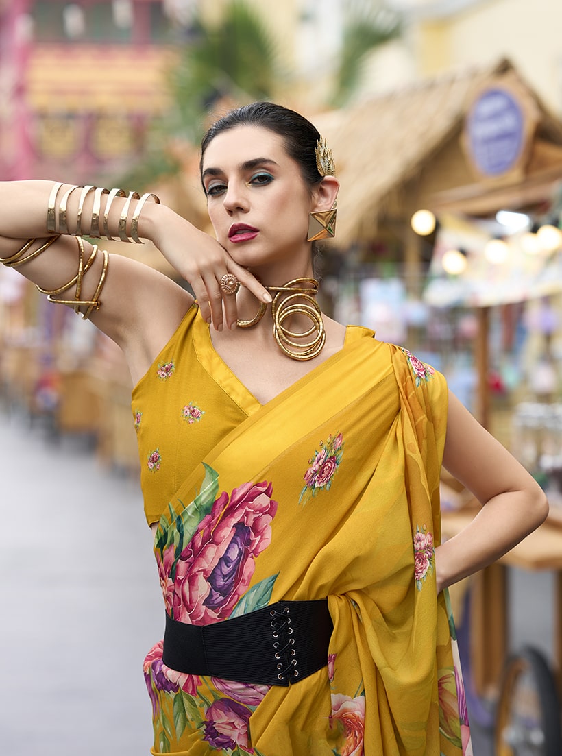 Amber Floral Print Georgette Saree