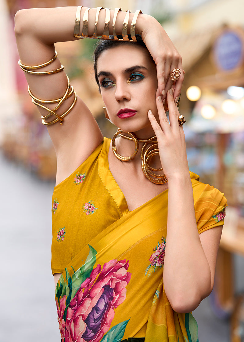Amber Floral Print Georgette Saree