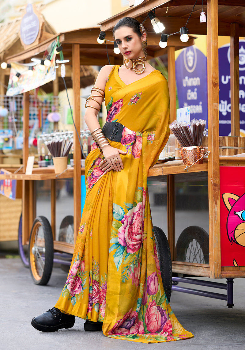 Amber Floral Print Georgette Saree