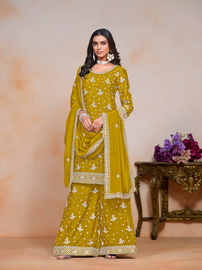 MustardChiffonEmbroideredKurta
