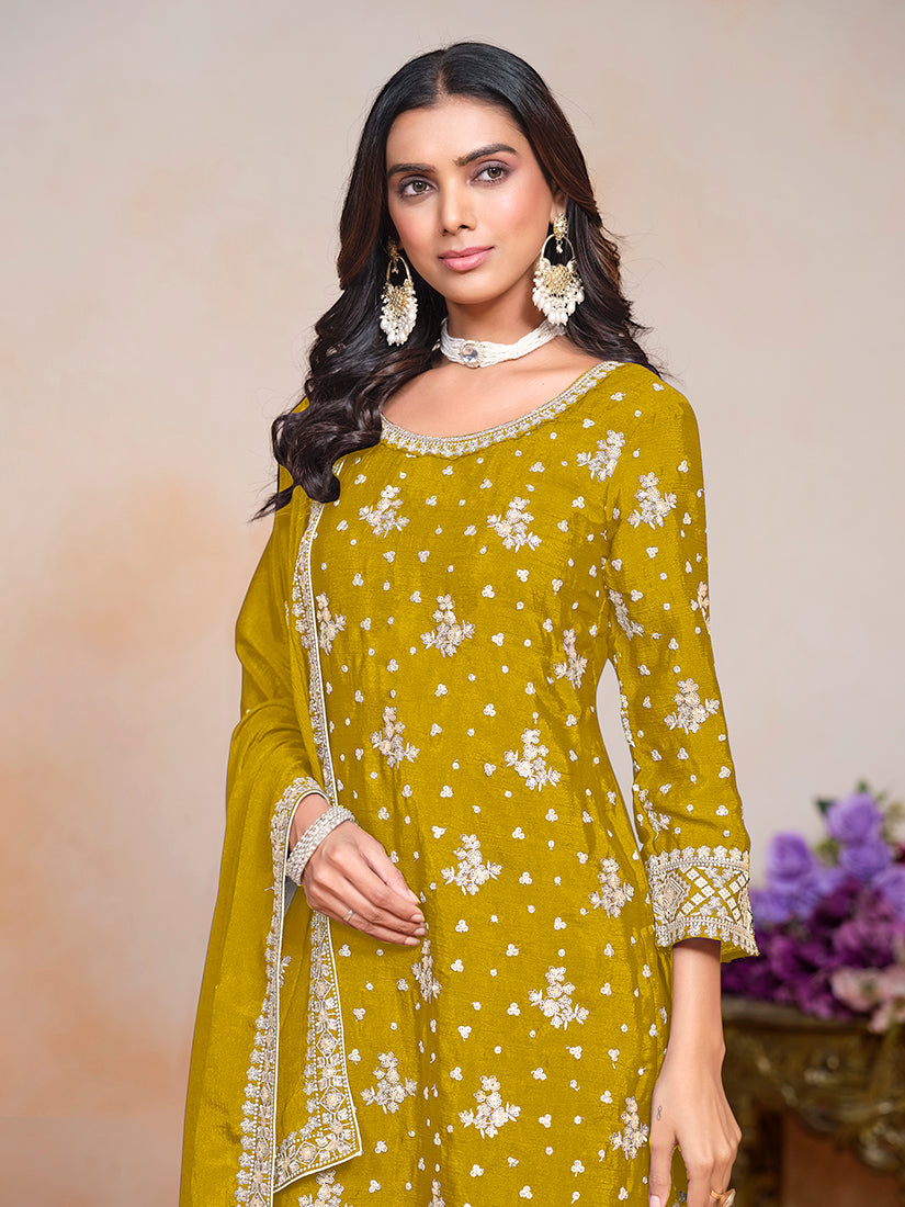 MustardChiffonEmbroideredKurta