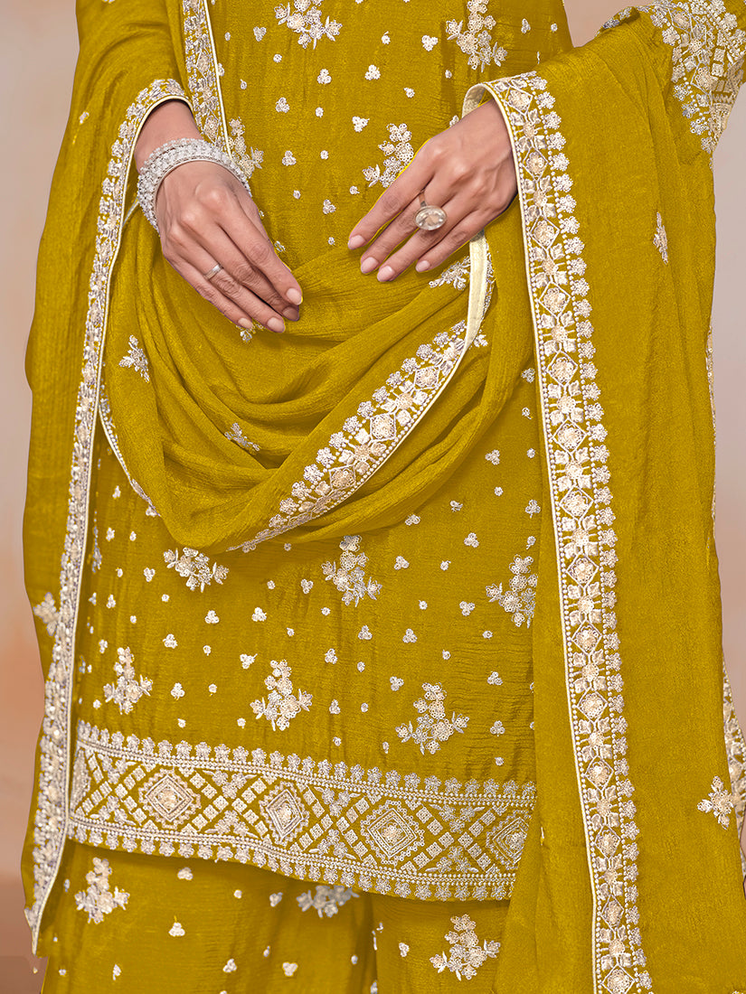 MustardChiffonEmbroideredKurta