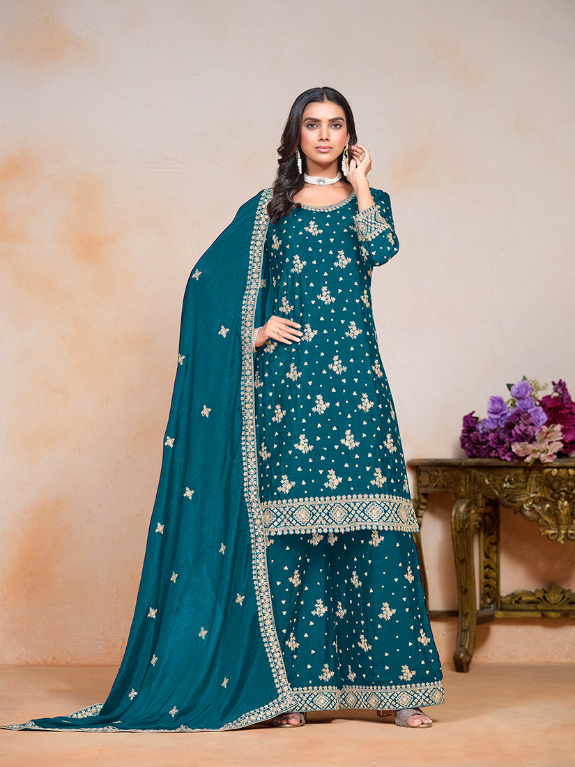 TealChiffonEmbroideredKurta