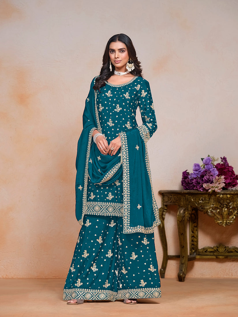 TealChiffonEmbroideredKurta