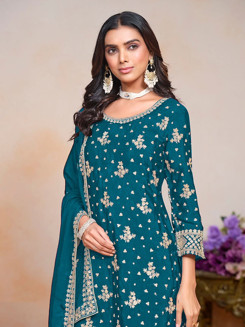 TealChiffonEmbroideredKurta