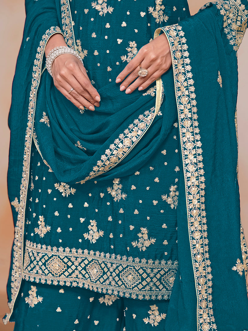 TealChiffonEmbroideredKurta
