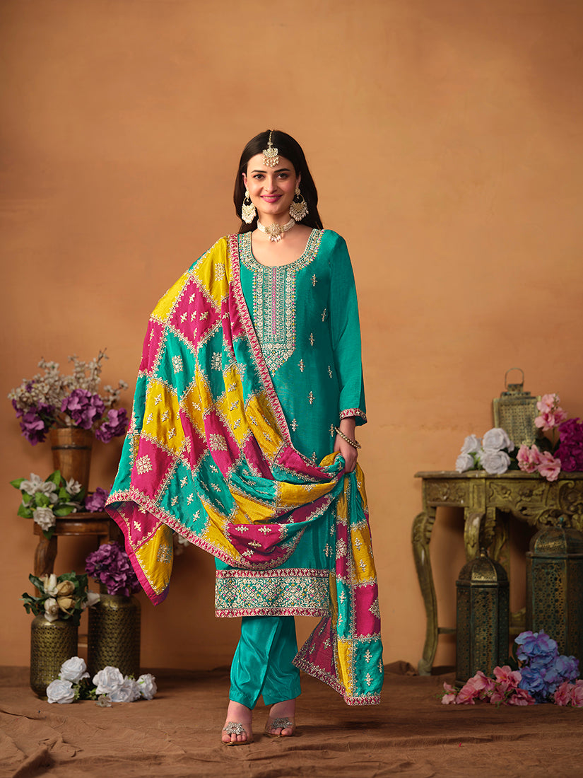TurquoiseChiffonEmbroideredKurta