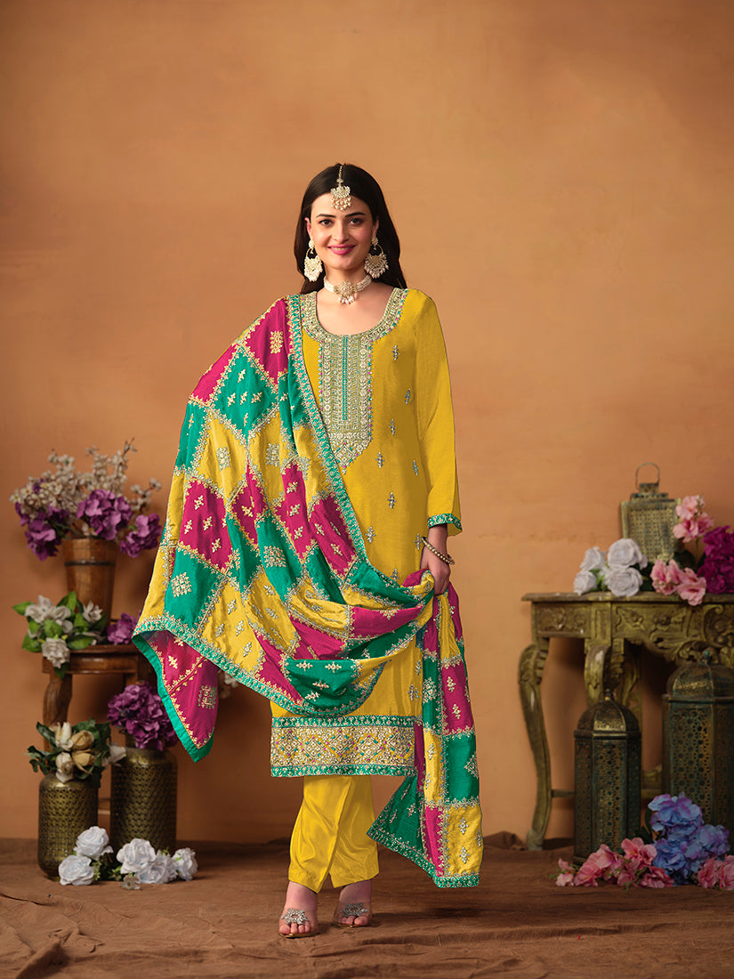MustardChiffonEmbroideredKurta
