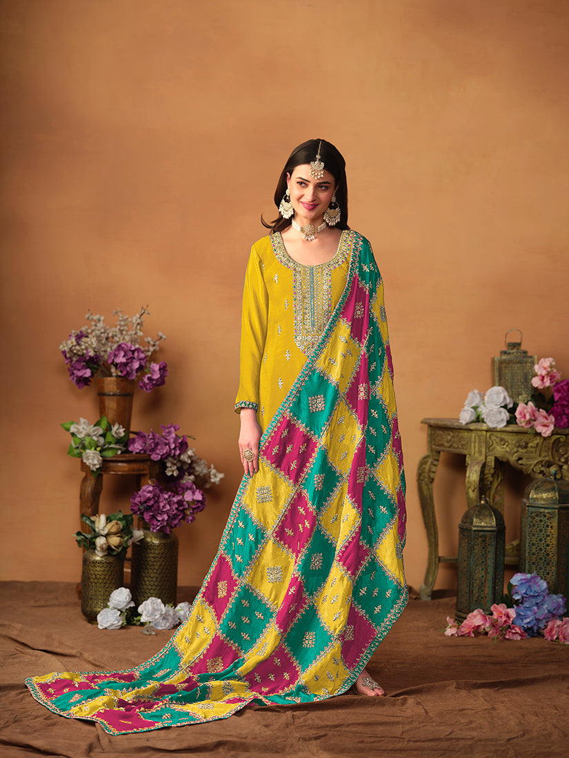 MustardChiffonEmbroideredKurta