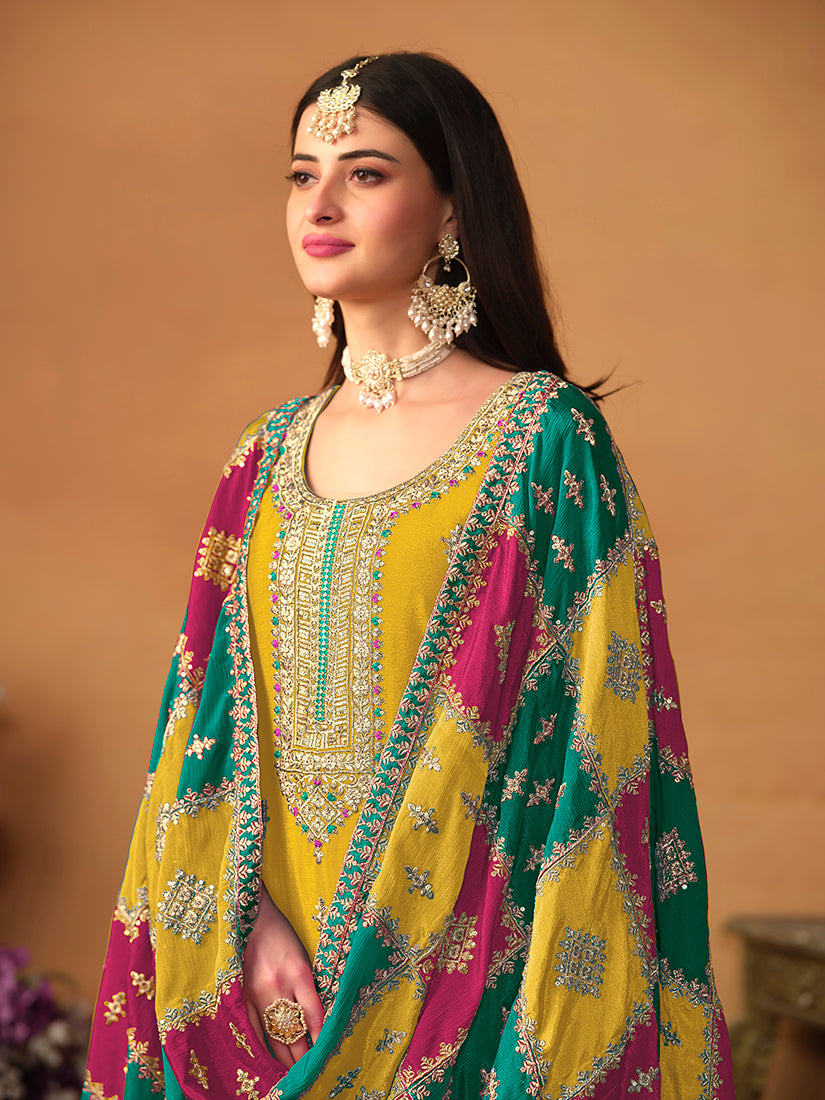 MustardChiffonEmbroideredKurta