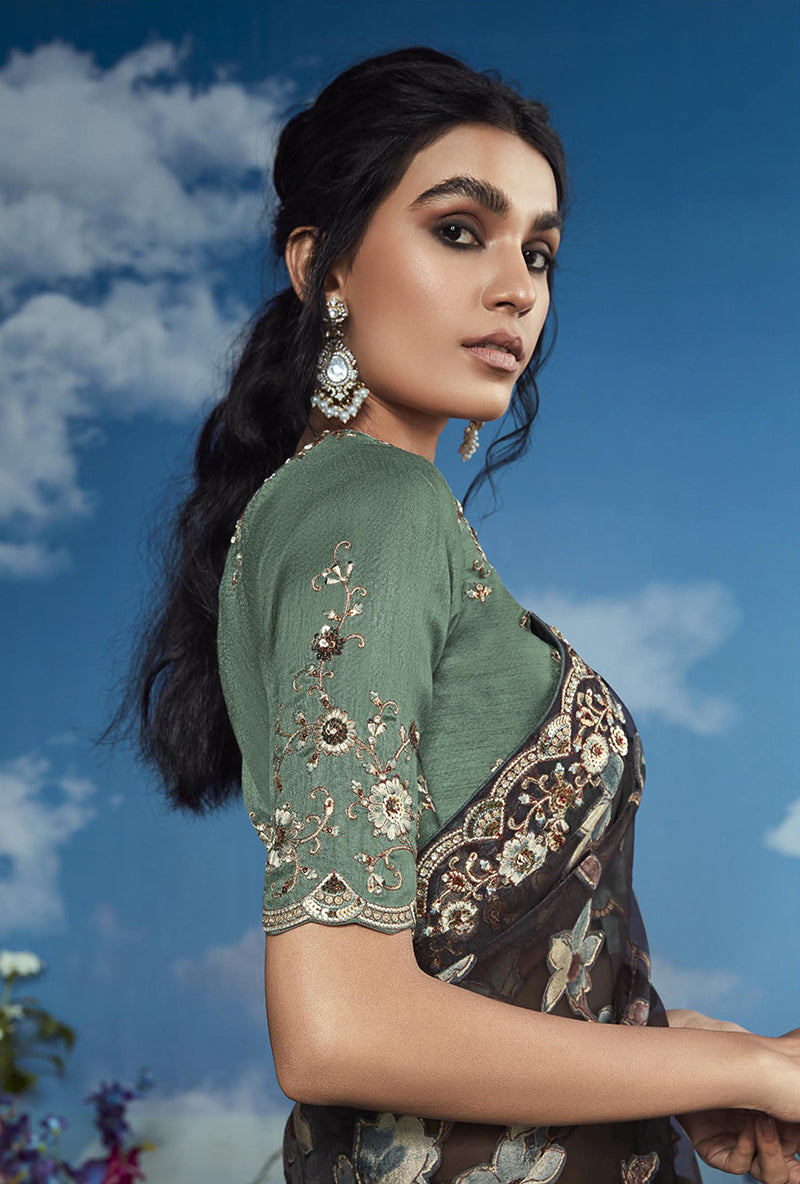 Black Embroidered Brasso Saree
