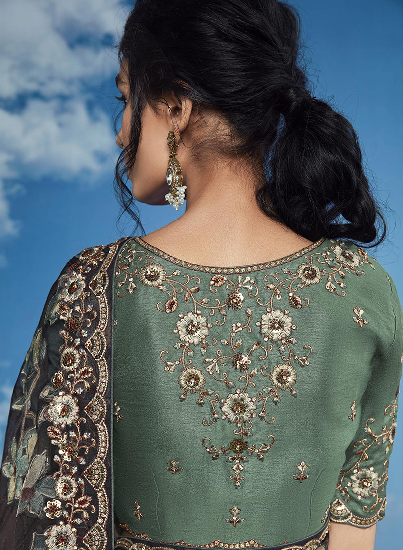 Black Embroidered Brasso Saree