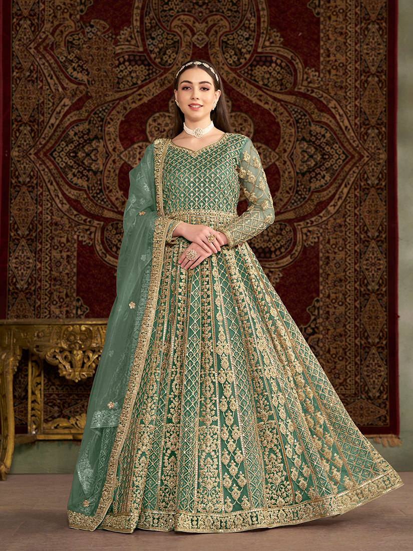 Light-GreenNetEmbroideredKurta