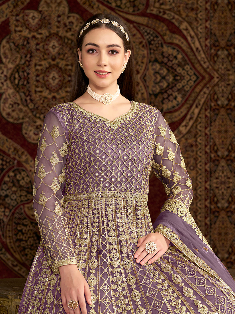LilacNetEmbroideredKurta