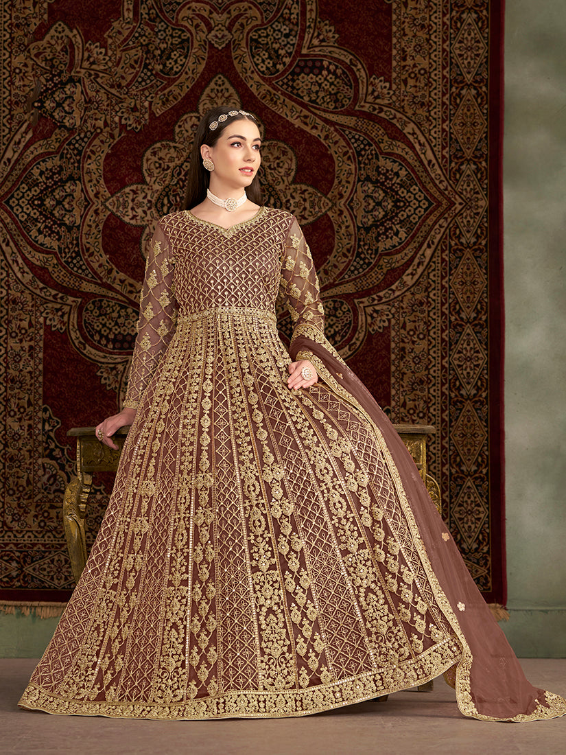 BrownNetEmbroideredKurta