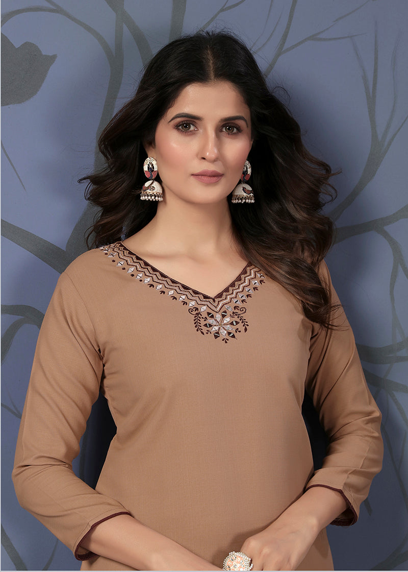 BeigeEmbroideredKurta