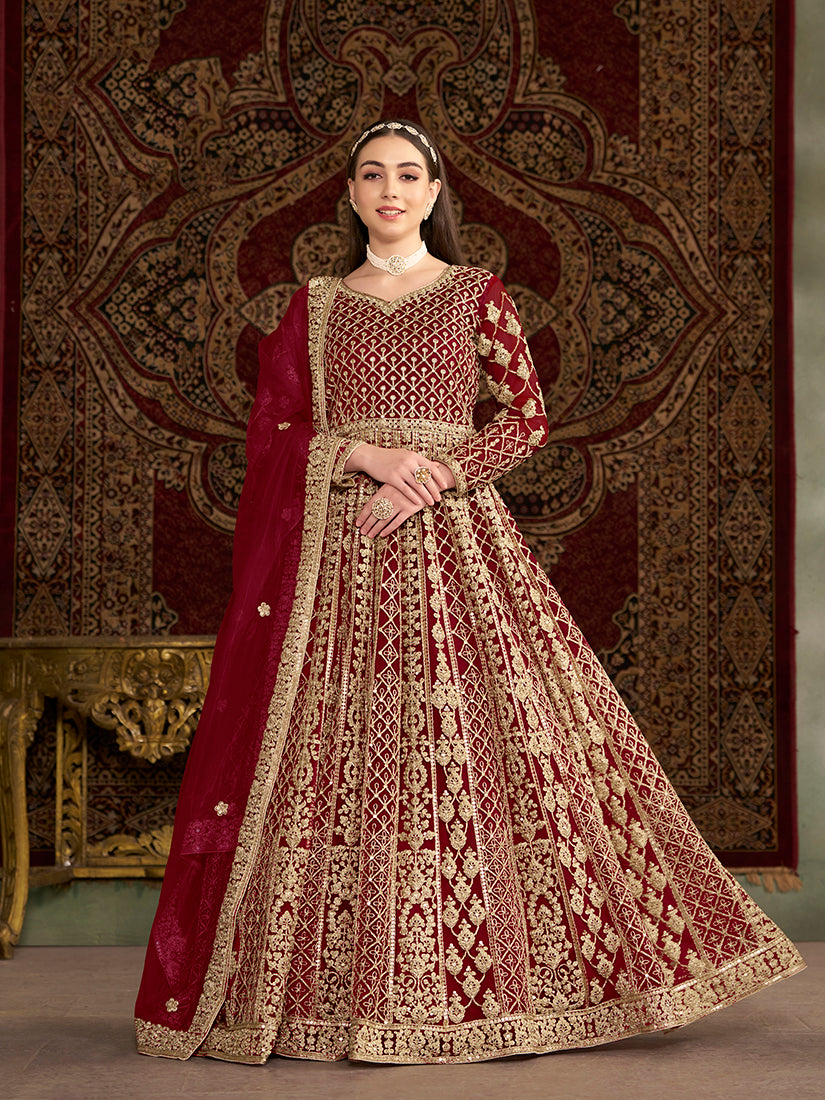 MaroonNetEmbroideredKurta