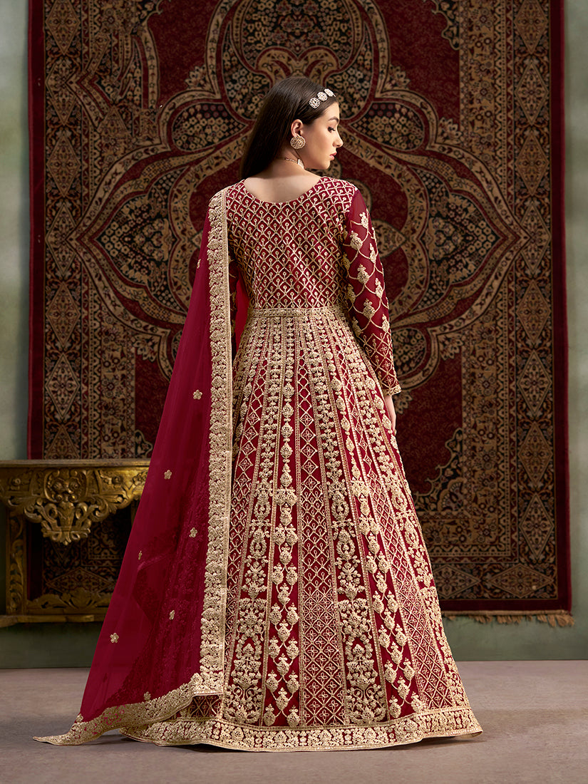 MaroonNetEmbroideredKurta