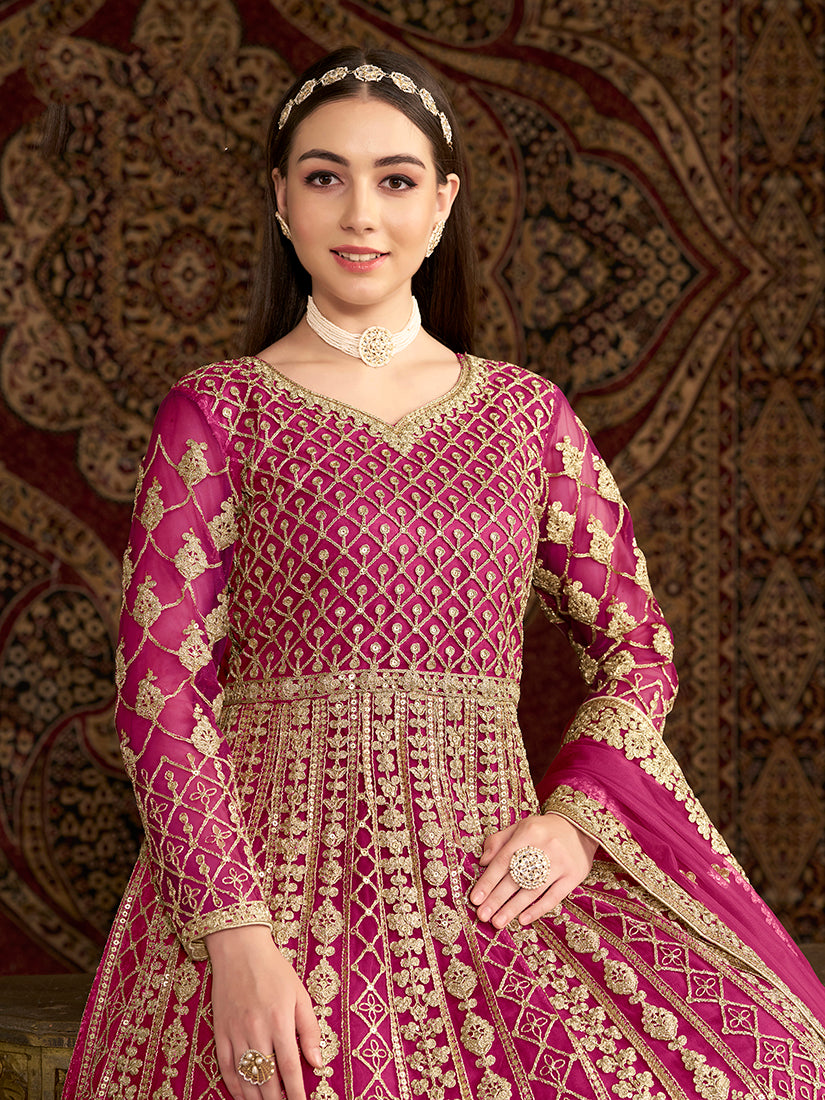 Rani-PinkNetEmbroideredKurta
