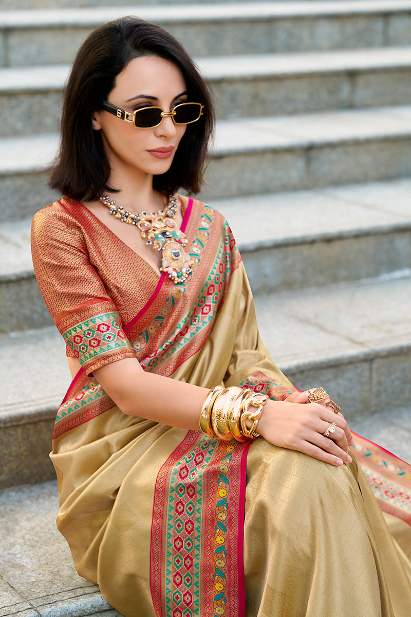 Beige Weaving Zari Tissue Saree