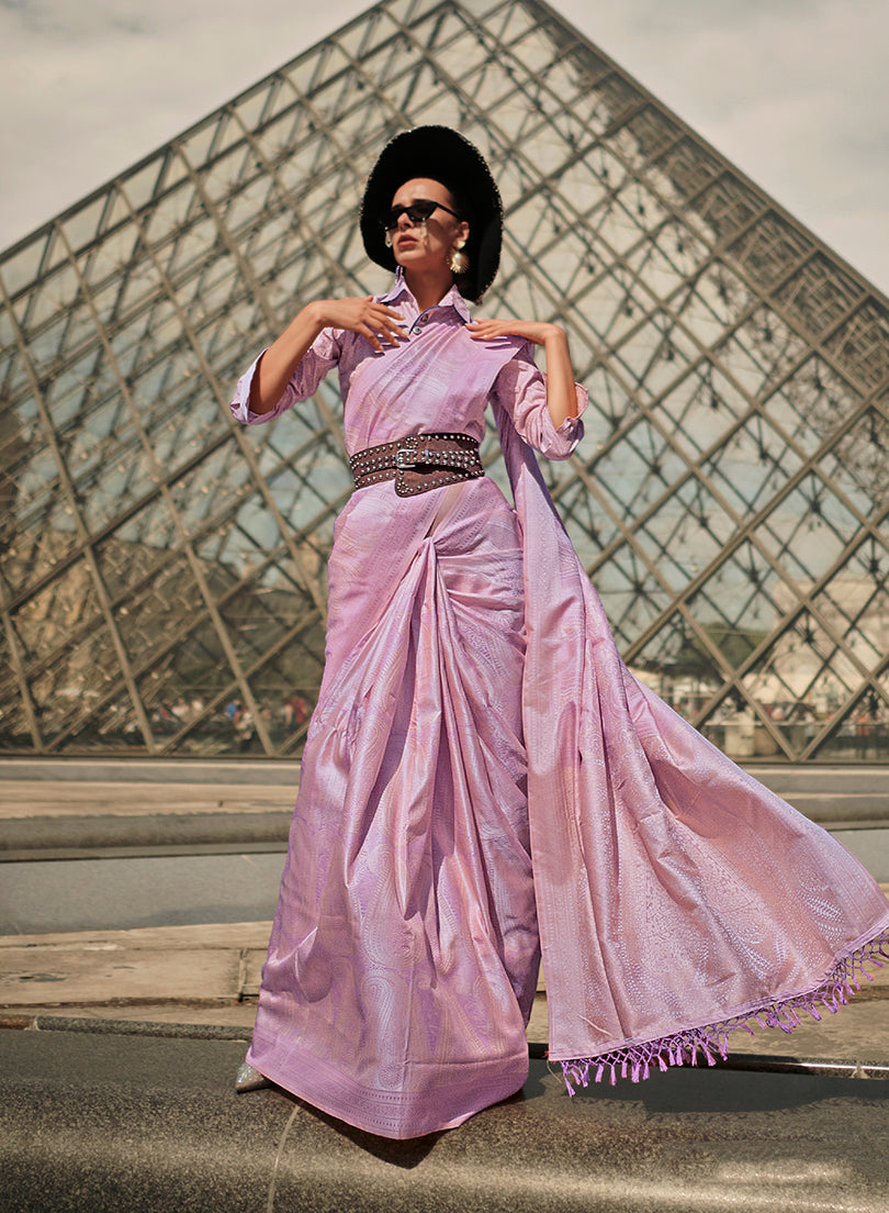 Mauve Weaving Zari Saree & Blouse