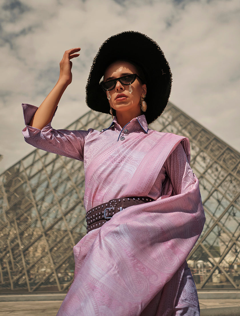 Mauve Weaving Zari Saree & Blouse