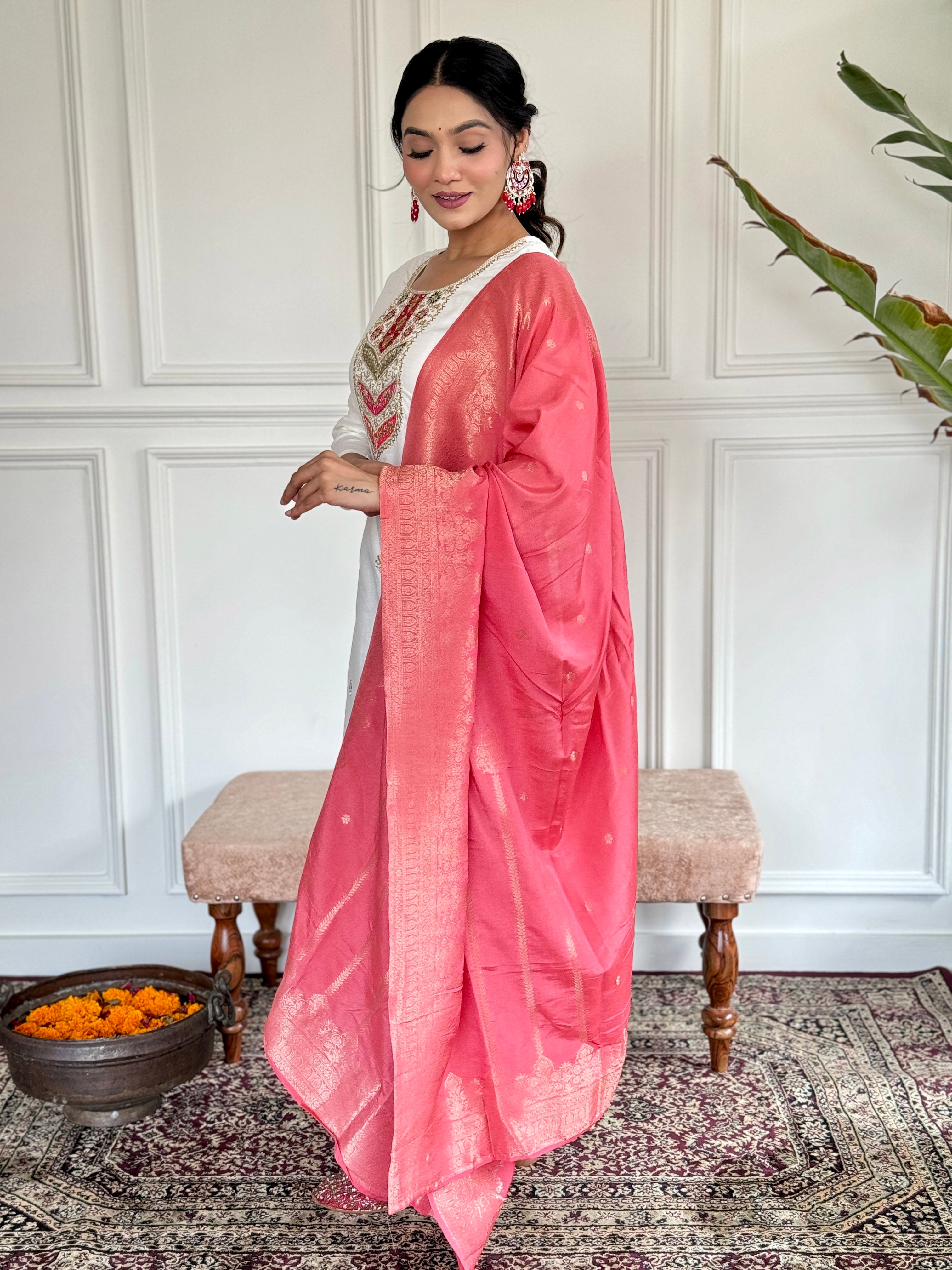 Embroidered Viscose blend Fabric Straight Kurta, Pant and Dupatta Set