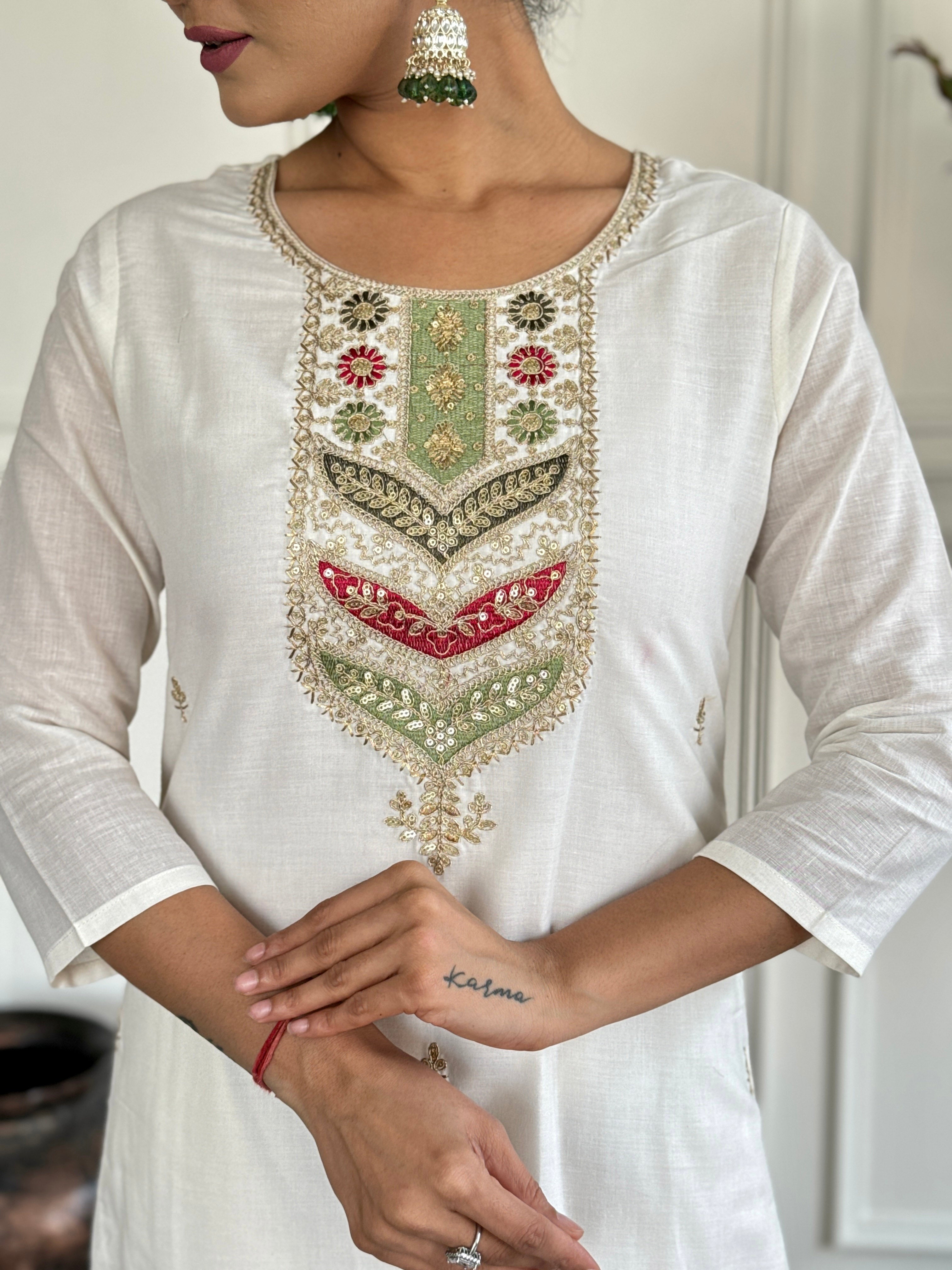 Embroidered Viscose blend Fabric Straight Kurta, Pant and Dupatta Set