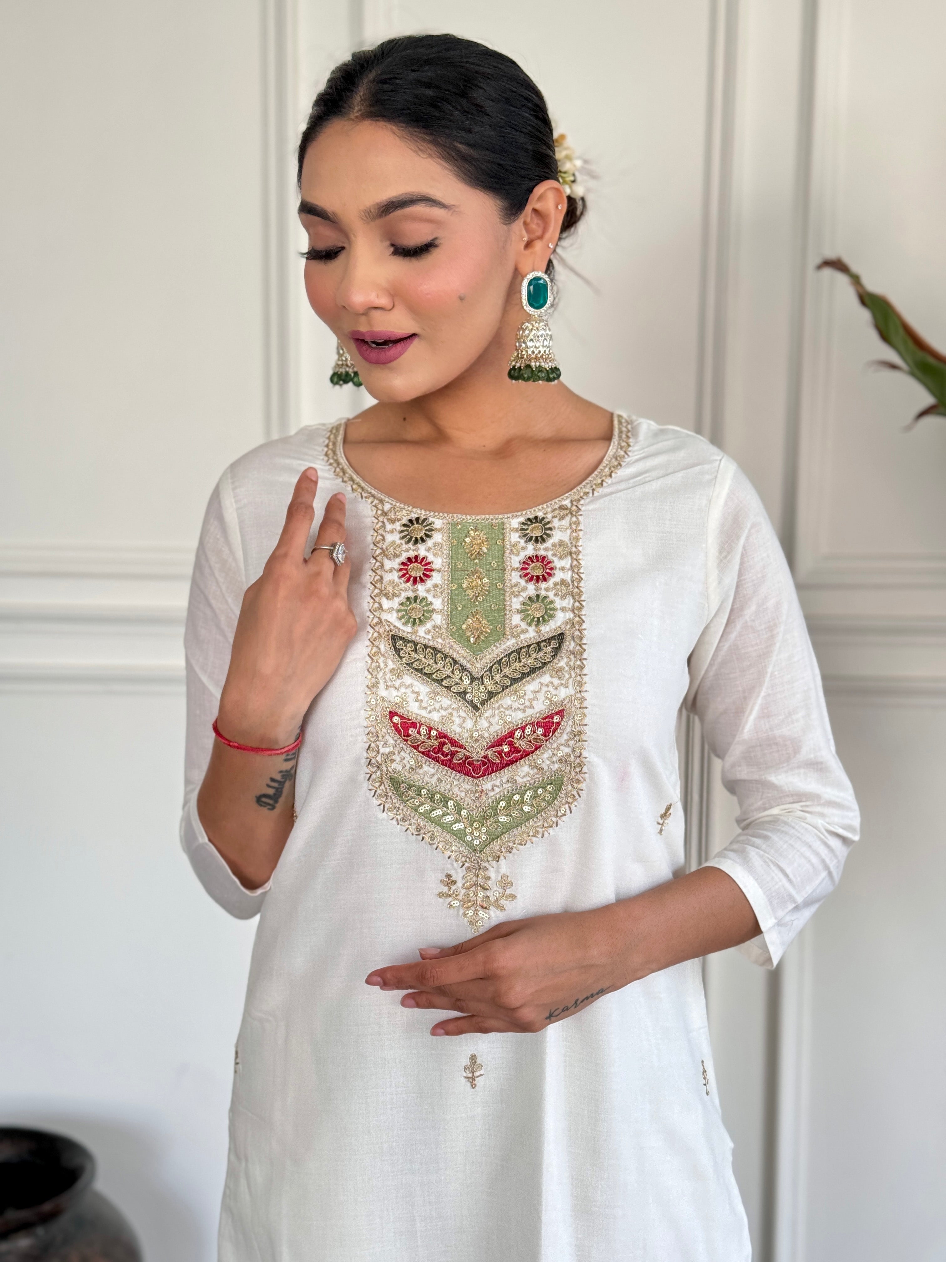Embroidered Viscose blend Fabric Straight Kurta, Pant and Dupatta Set