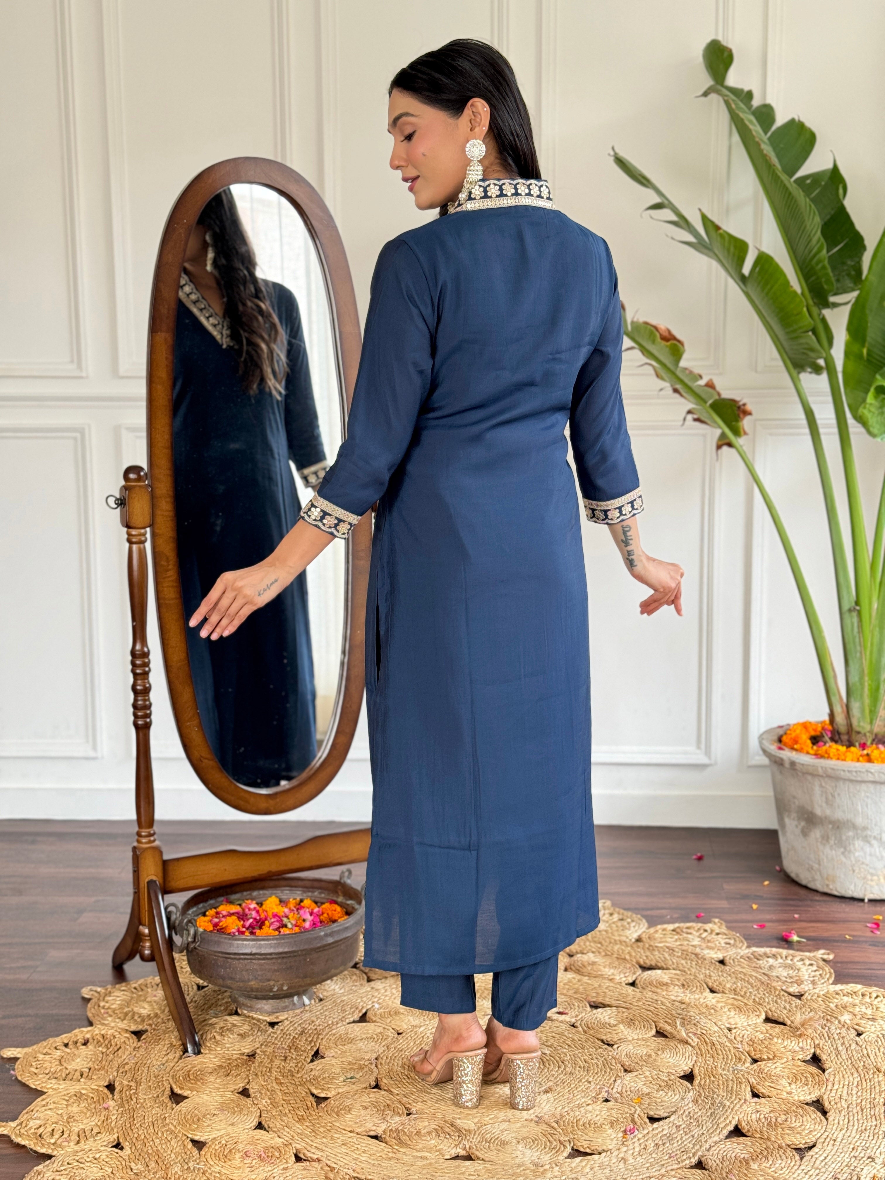 Viscose Silk Fabric work Straight cut Kurta, Pant and Dupatta Set