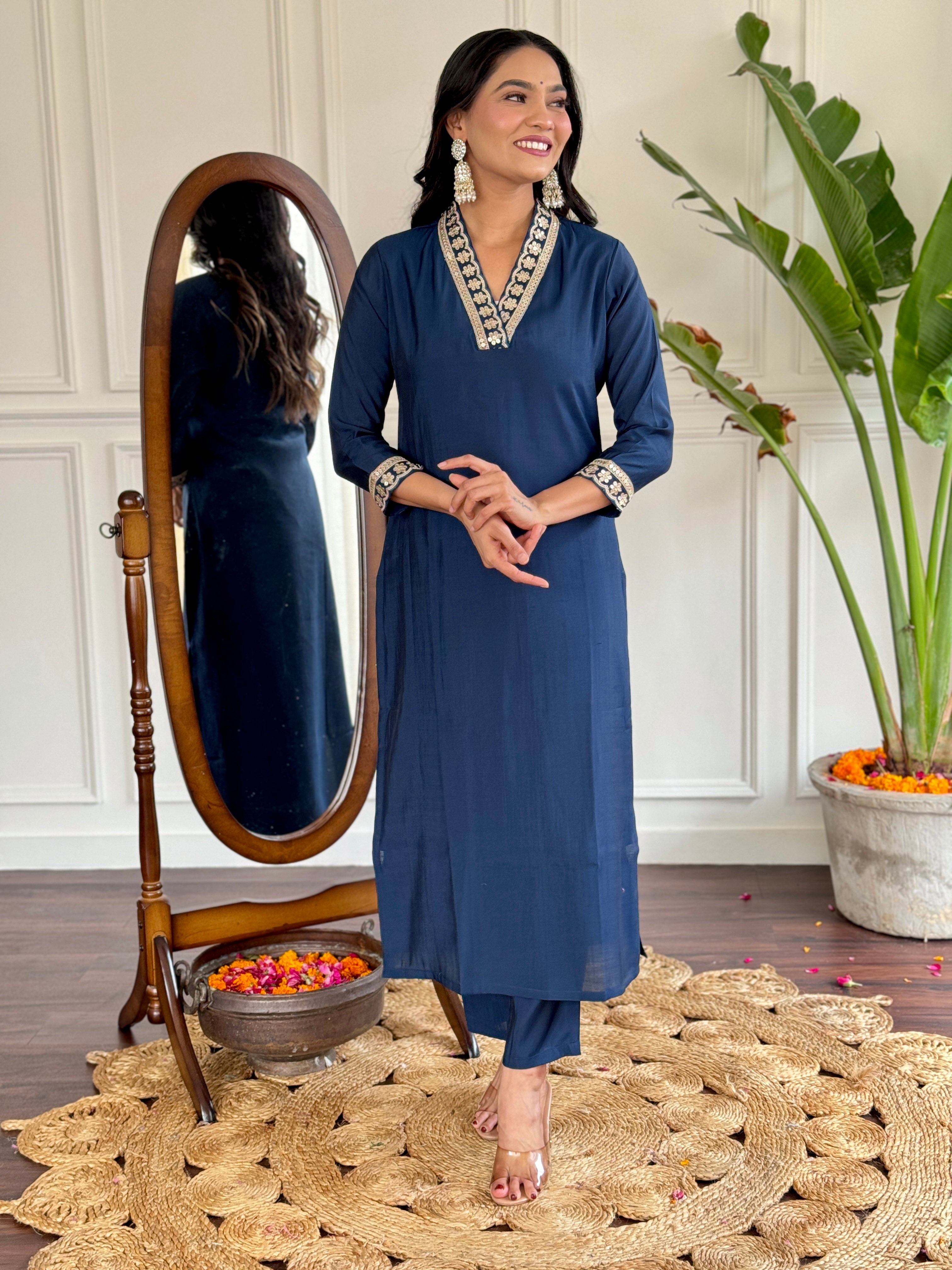 Viscose Silk Fabric work Straight cut Kurta, Pant and Dupatta Set