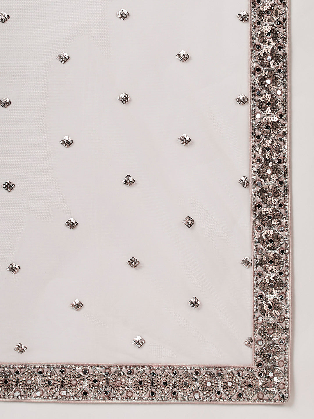 Beige - Net Mirror & Sequins Embroiderey Lehenga Set
