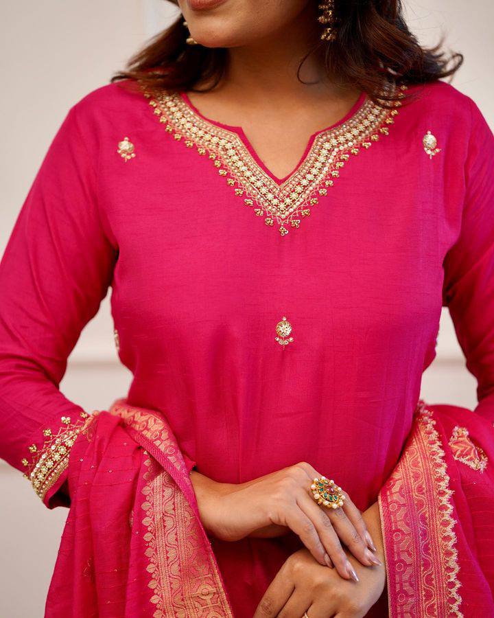 Pink Embroidered Straight Kurta Set