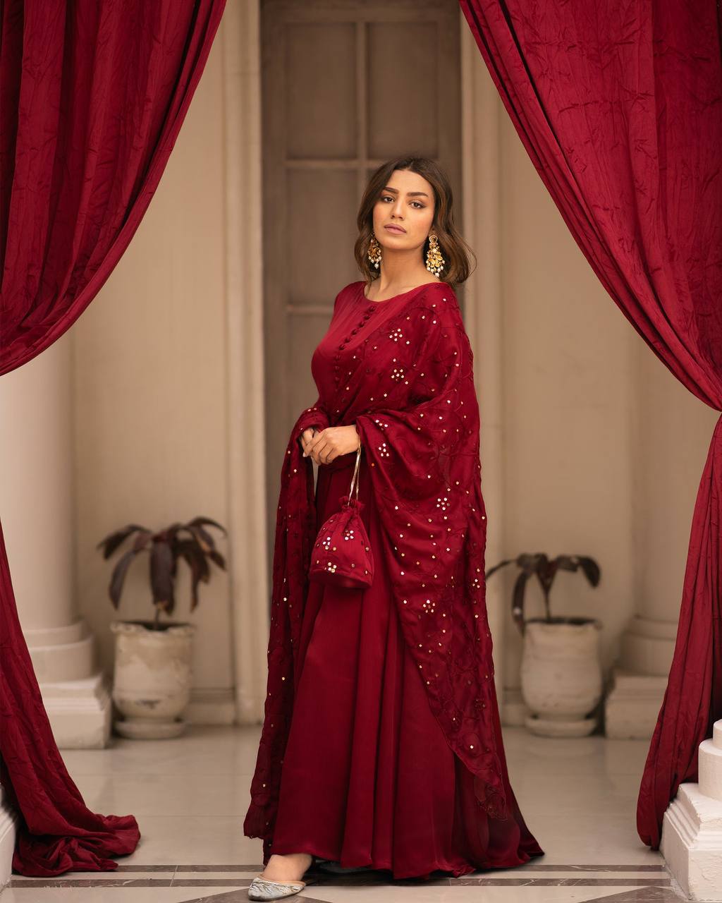 Maroon Anarkali Kurta Set