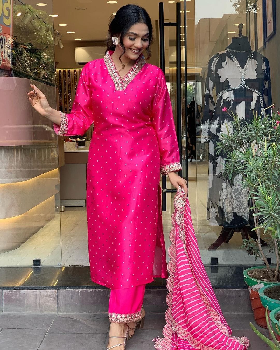 Pink Viscose Chanderi Kurta
