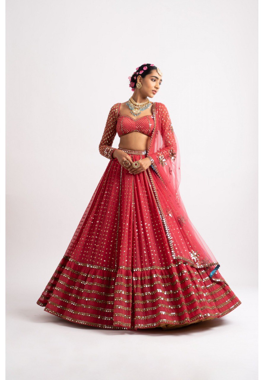 Red Sequien zari work Lehenga